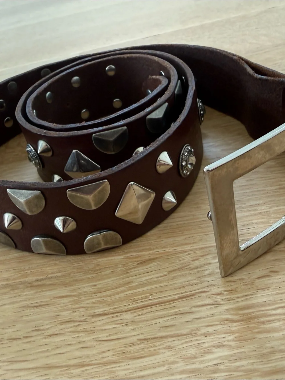 Authentic Dolce & Gabbana Studded Brown Leather Men’s Belt - DG Silver Buckle
